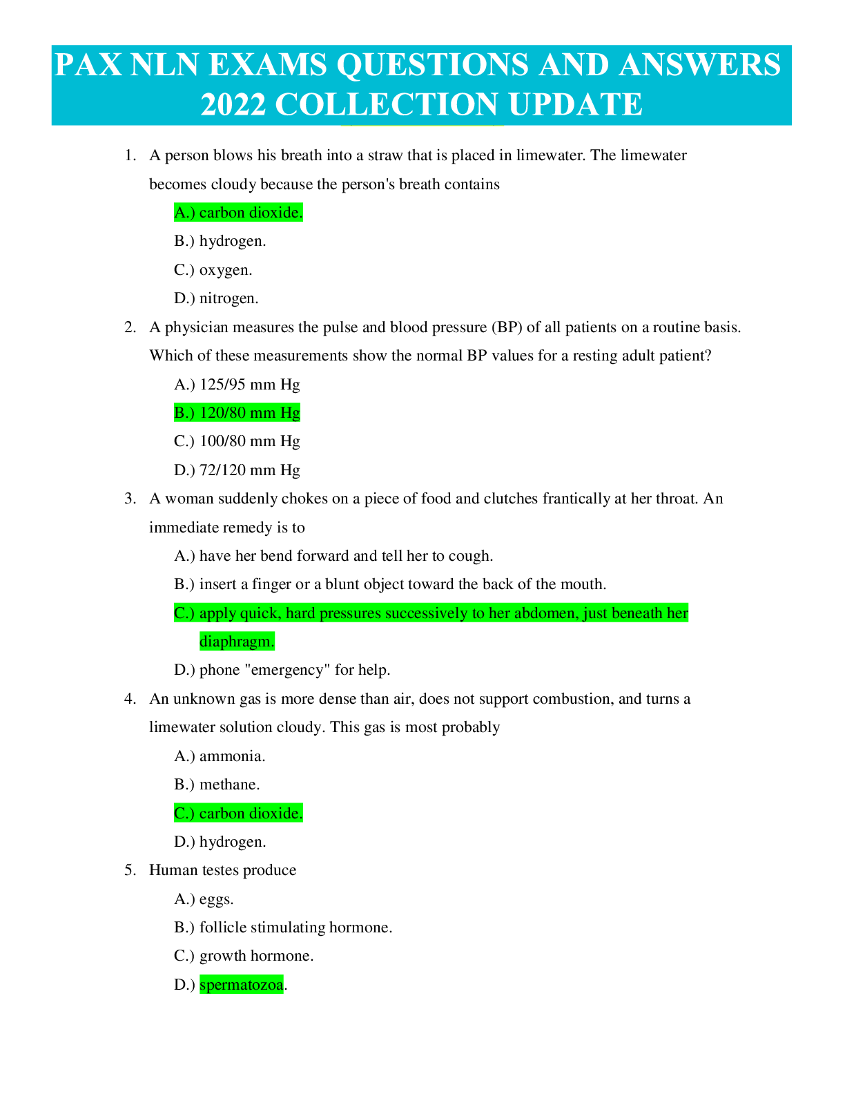 Preview of PAX Science NLN Exams collection 2022, Questions and Answers| 100% Verified and A+ Graded